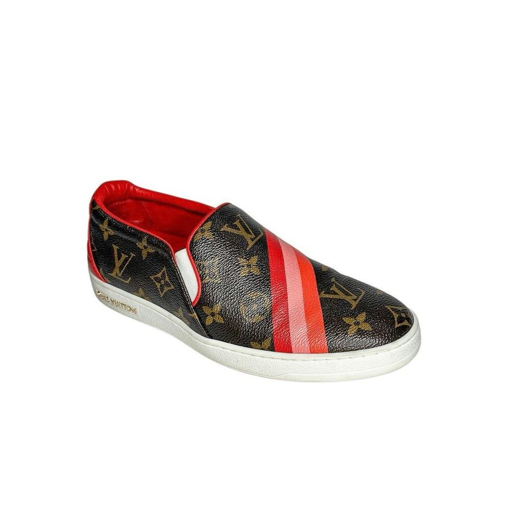 Louis Vuitton Frontrow Monogram Slip On Sneakers EU 37.5 Red Stripe Canvas